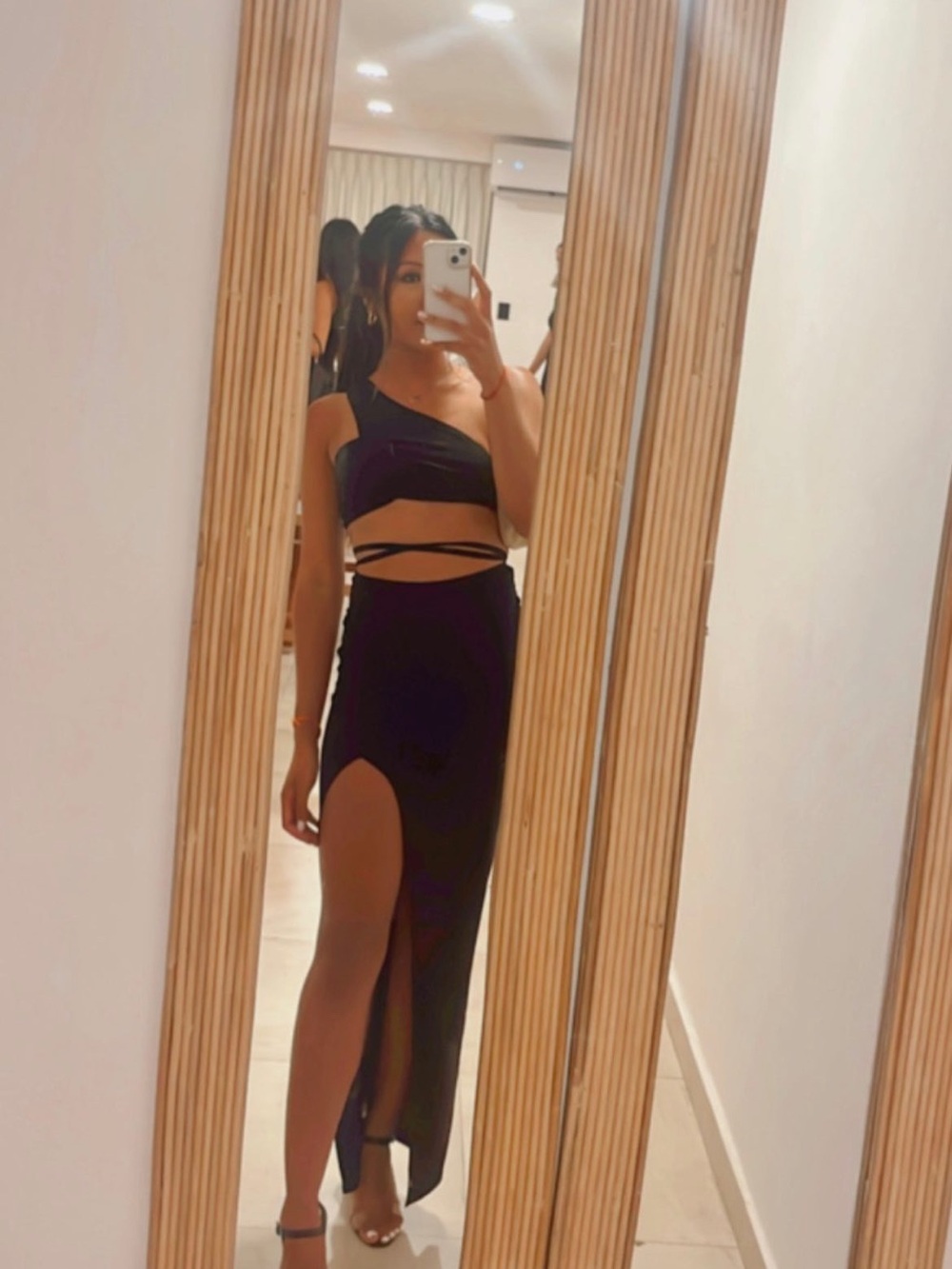 Black One-Shoulder Maxi Skirt Set
